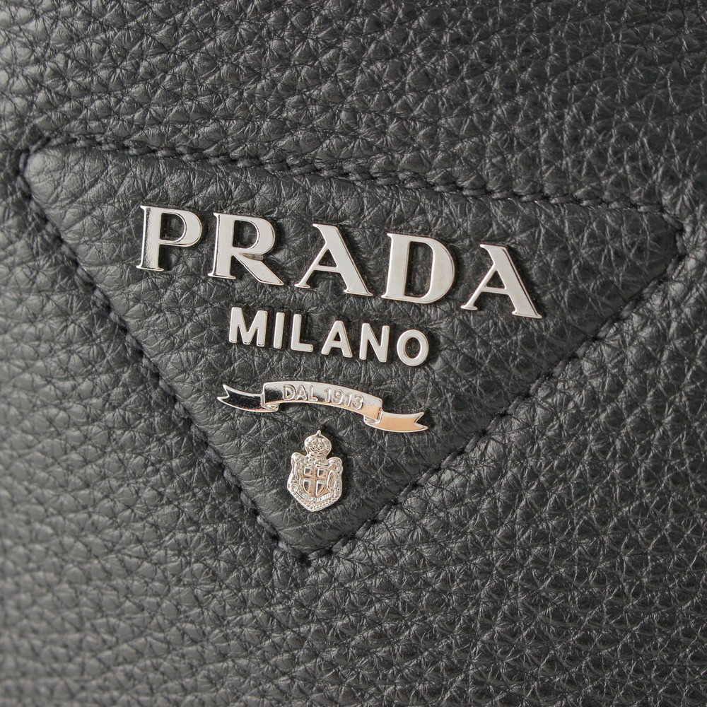 Prada Leather Black Tote Vitello Dino Bag Triangle Soft Logo - Picture 7 of 10